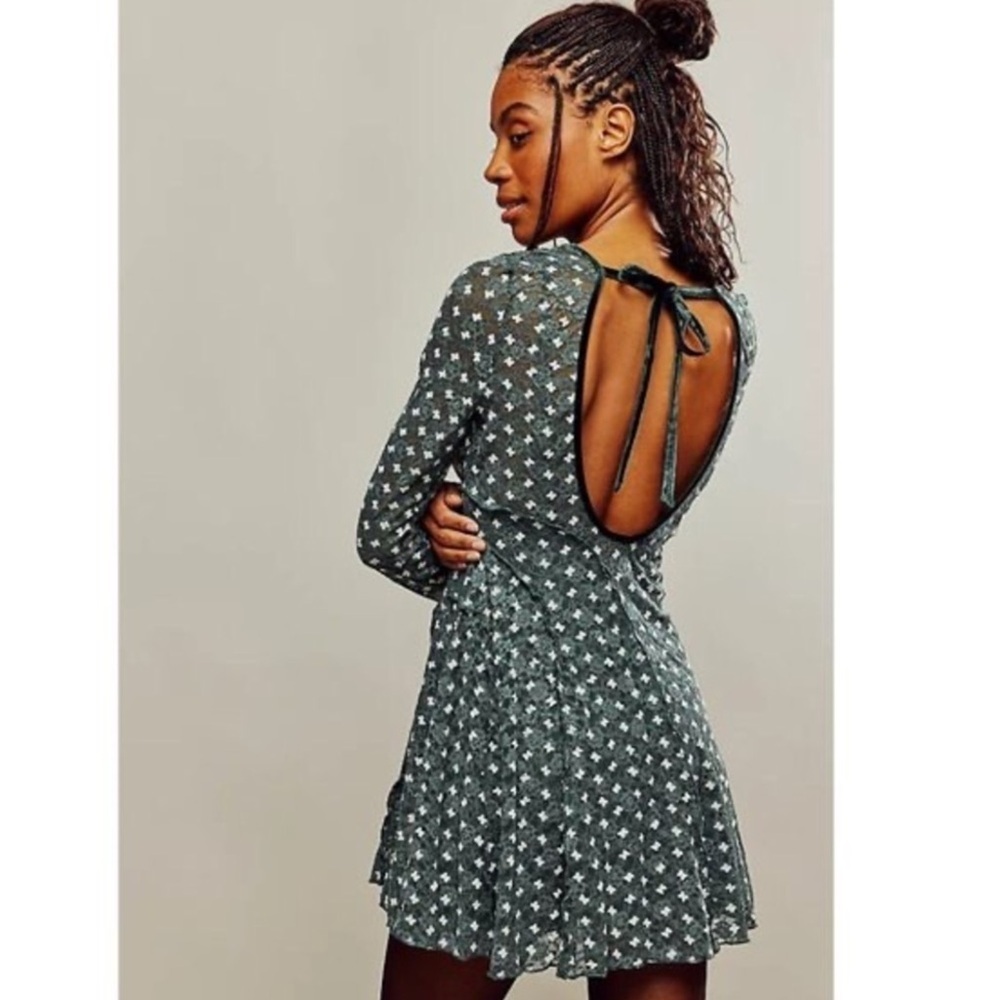 NWT Free People Sheer Delight Mini Dress in Green